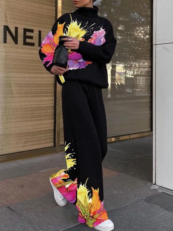 Loose Wide Leg Flower Print Pants Trousers - Image 2