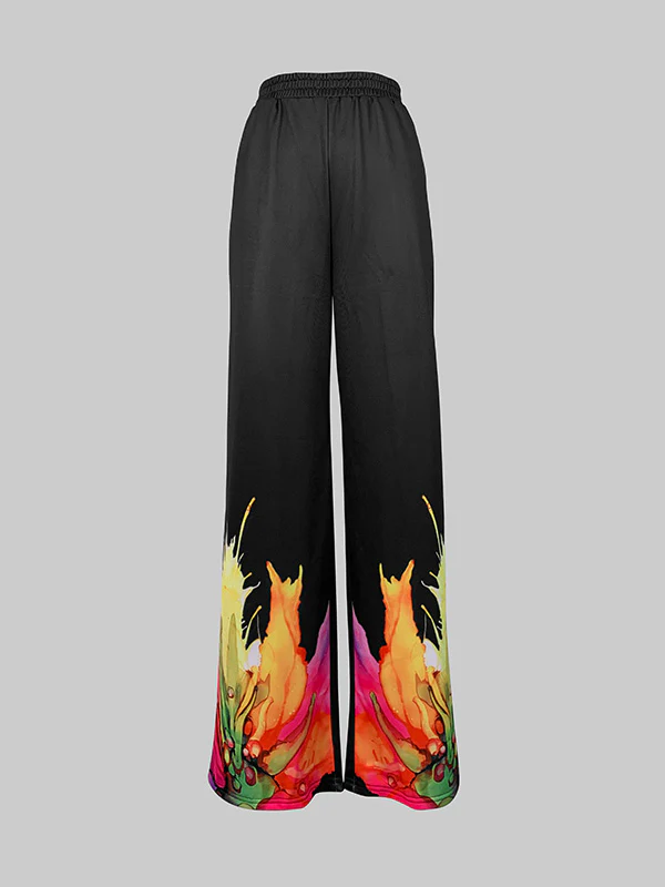 Loose Wide Leg Flower Print Pants Trousers - Image 3