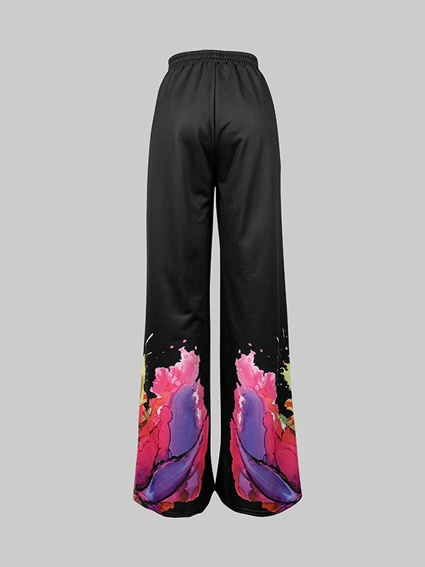 Loose Wide Leg Flower Print Pants Trousers - Image 4