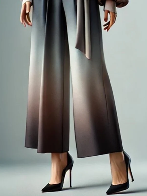 Loose Wide Leg Gradient Tied Waist Casual Pants Bottoms Trousers - Image 4