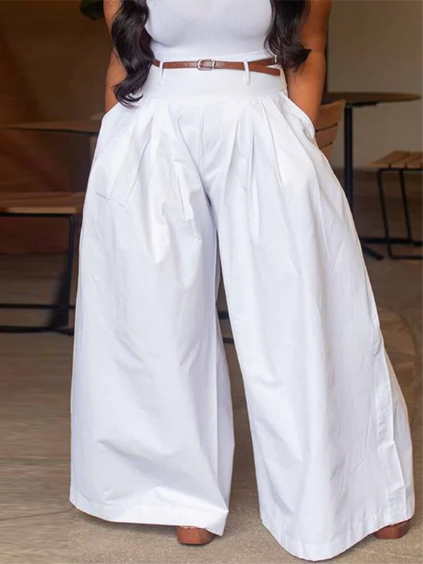 Loose Wide Leg No Belt Solid Color Casual Pants Bottoms Trousers