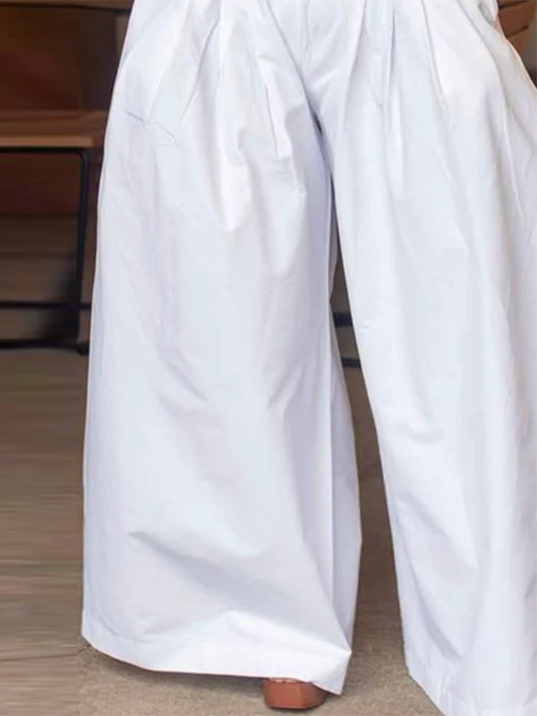 Loose Wide Leg No Belt Solid Color Casual Pants Bottoms Trousers - Image 3