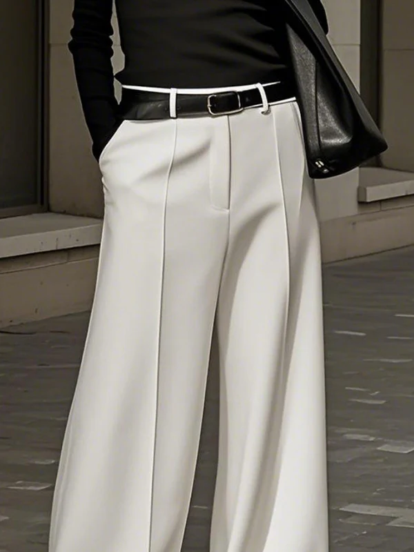 Loose Wide Leg No Belt Solid Color Zipper Casual Pants Bottoms Trousers - Image 3