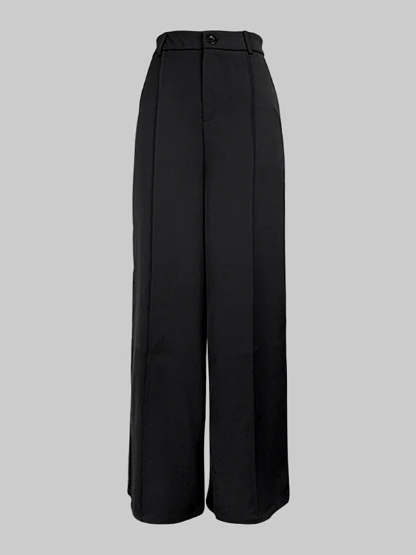 Loose Wide Leg No Belt Solid Color Zipper Casual Pants Bottoms Trousers - Image 4