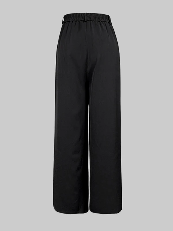 Loose Wide Leg No Belt Solid Color Zipper Casual Pants Bottoms Trousers - Image 5