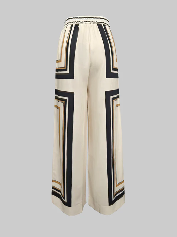 Loose Wide Leg Plaid Striped Tied Waist Casual Pants Bottoms Trousers - Image 11