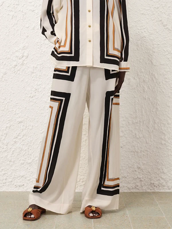 Loose Wide Leg Plaid Striped Tied Waist Casual Pants Bottoms Trousers - Image 2