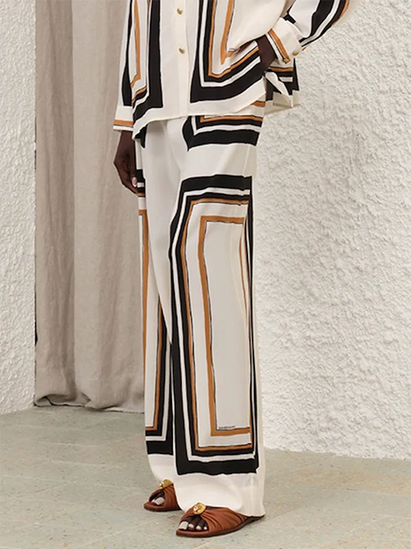 Loose Wide Leg Plaid Striped Tied Waist Casual Pants Bottoms Trousers - Image 4