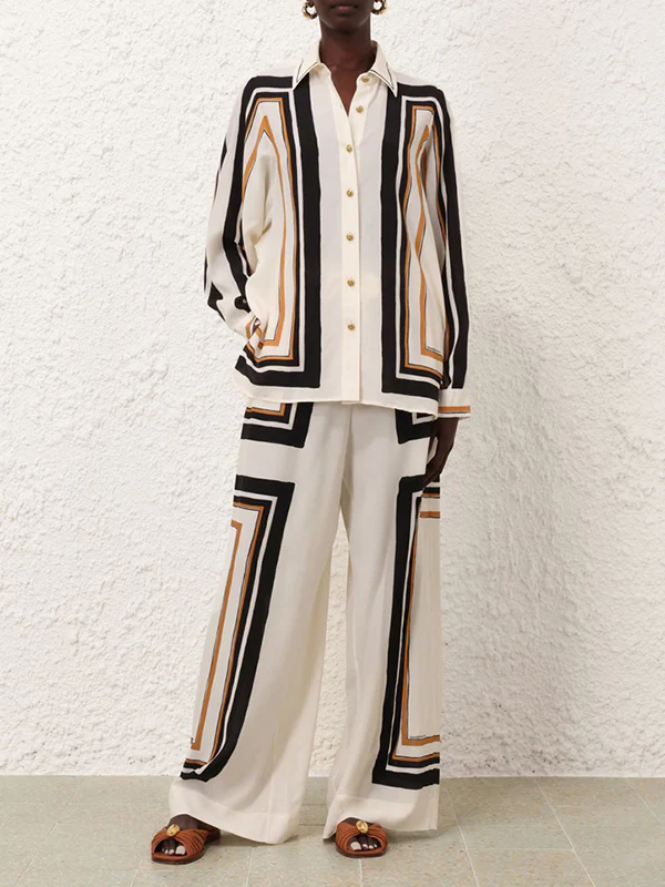 Loose Wide Leg Plaid Striped Tied Waist Casual Pants Bottoms Trousers - Image 7