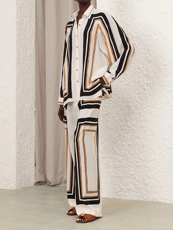 Loose Wide Leg Plaid Striped Tied Waist Casual Pants Bottoms Trousers - Image 8