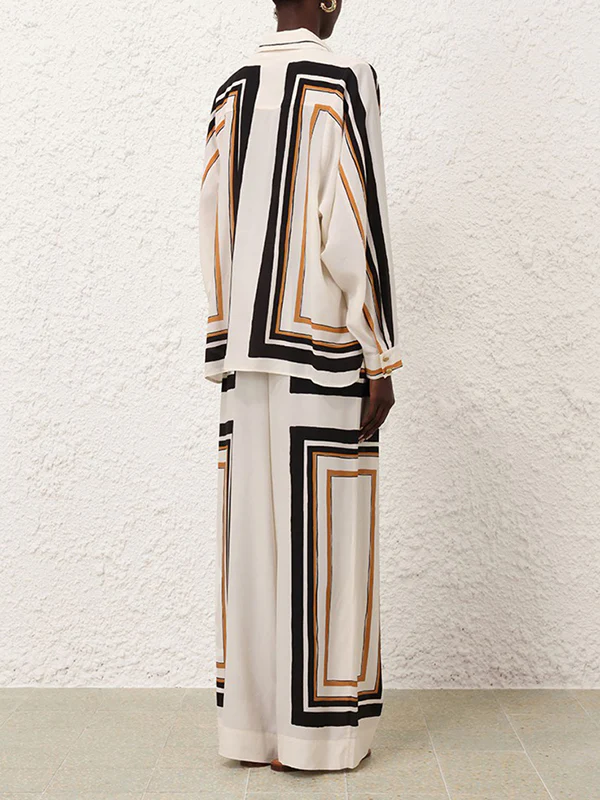 Loose Wide Leg Plaid Striped Tied Waist Casual Pants Bottoms Trousers - Image 9