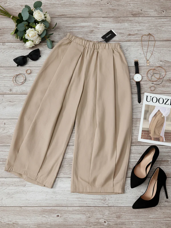 Loose Wide Leg Pleated Pockets Solid Color Pants - Image 11