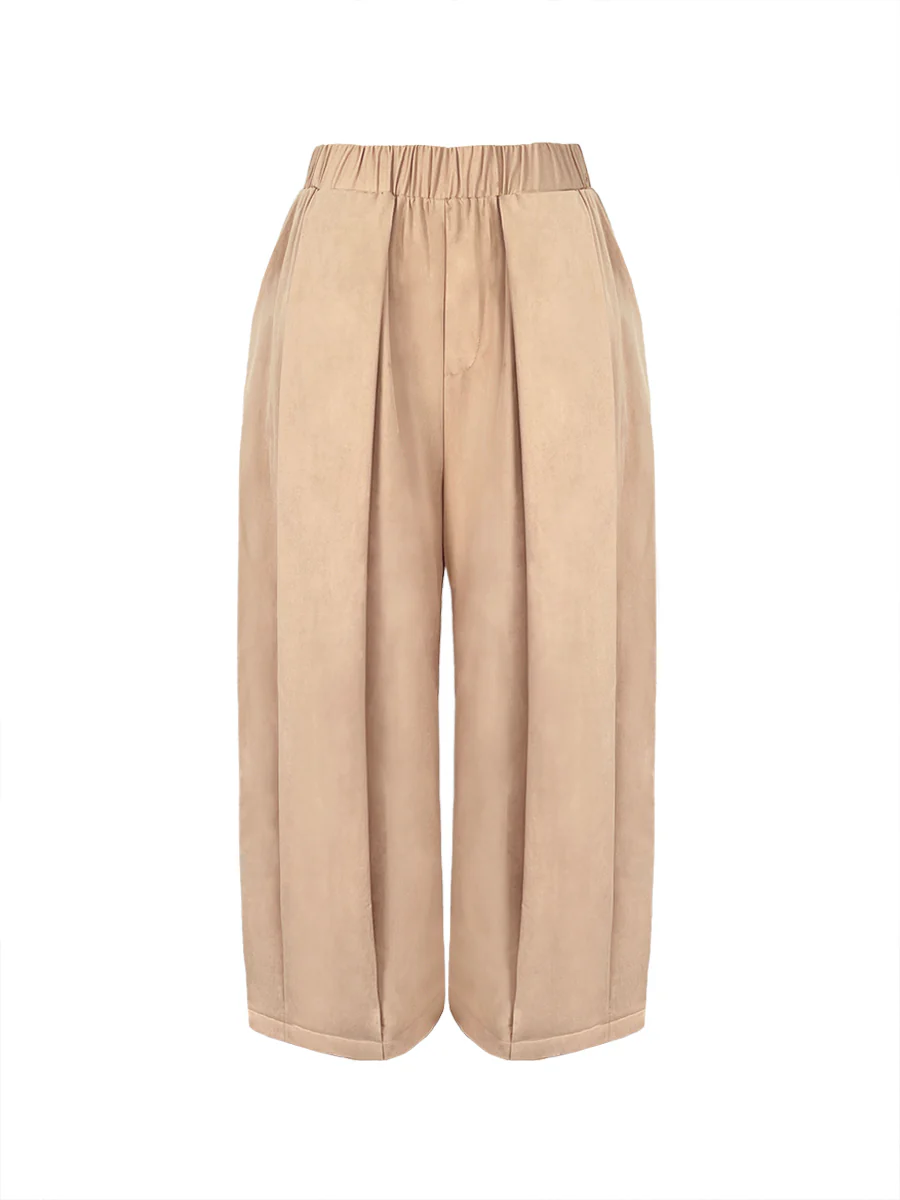 Loose Wide Leg Pleated Pockets Solid Color Pants - Image 14