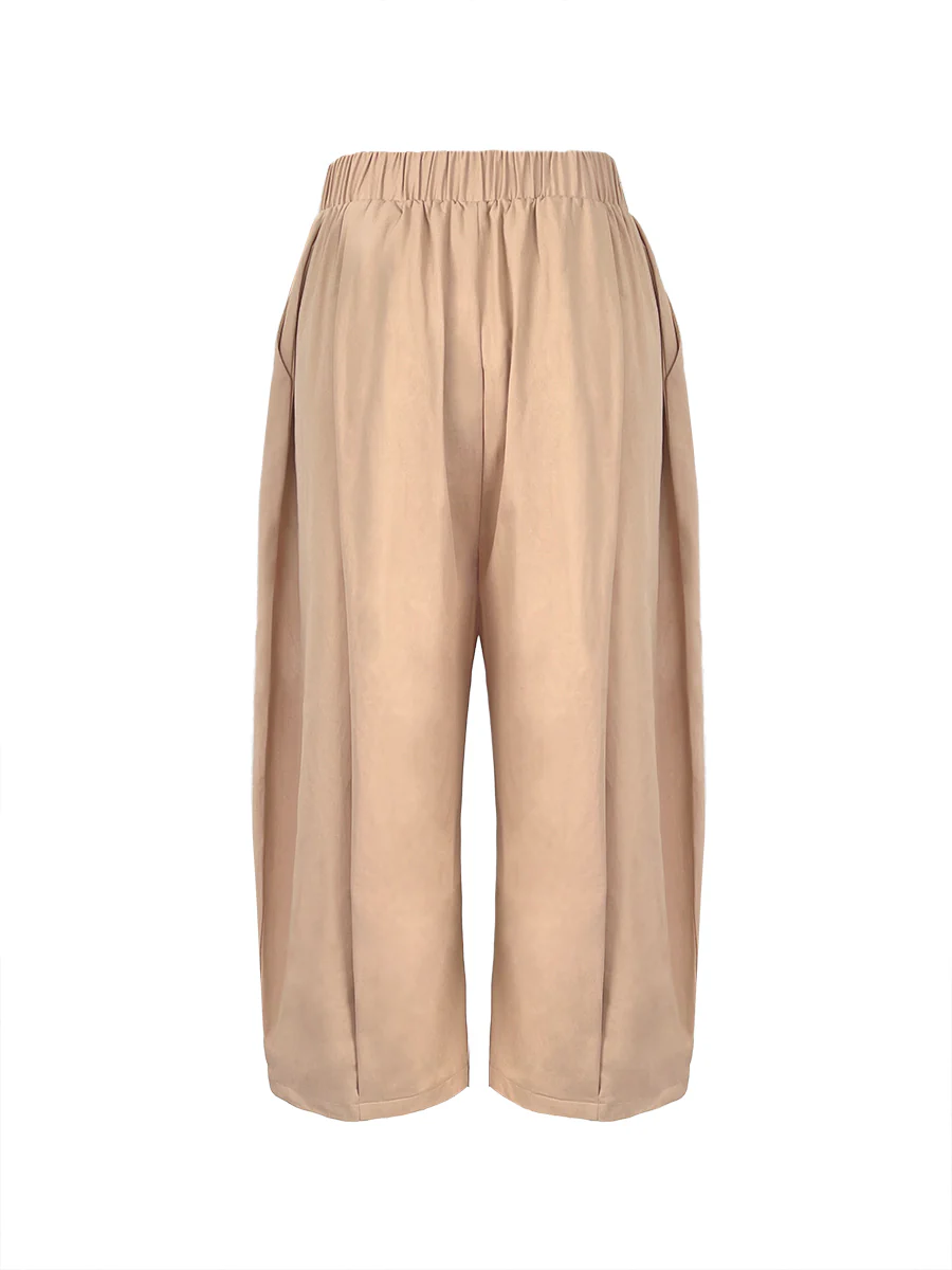 Loose Wide Leg Pleated Pockets Solid Color Pants - Image 15