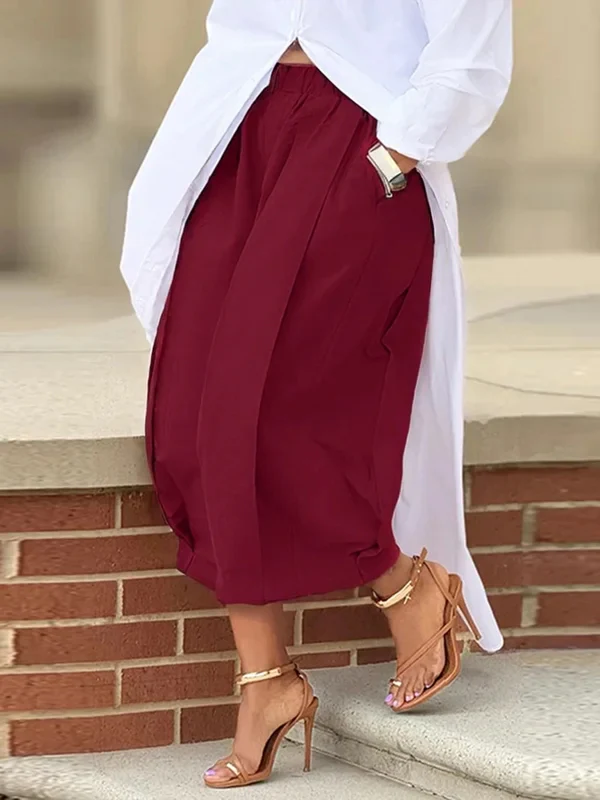 Loose Wide Leg Pleated Pockets Solid Color Pants - Image 9
