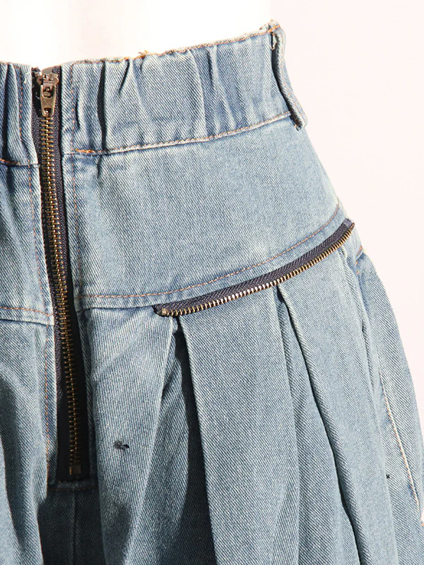 Loose Wide Leg Pleated Pockets Split-Joint Zipper Jean Pants Bottoms - Image 10
