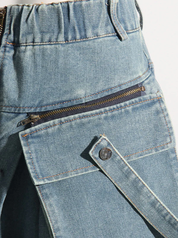 Loose Wide Leg Pleated Pockets Split-Joint Zipper Jean Pants Bottoms - Image 11