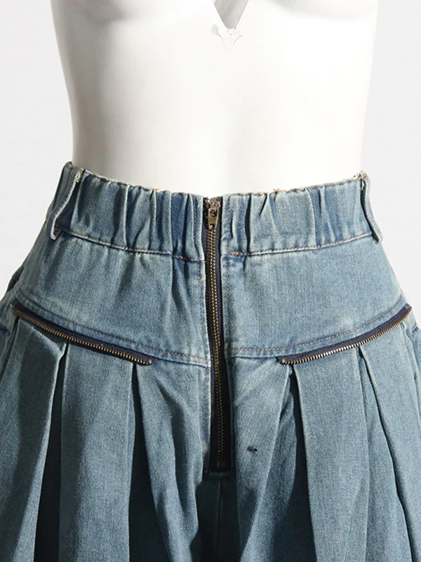 Loose Wide Leg Pleated Pockets Split-Joint Zipper Jean Pants Bottoms - Image 6