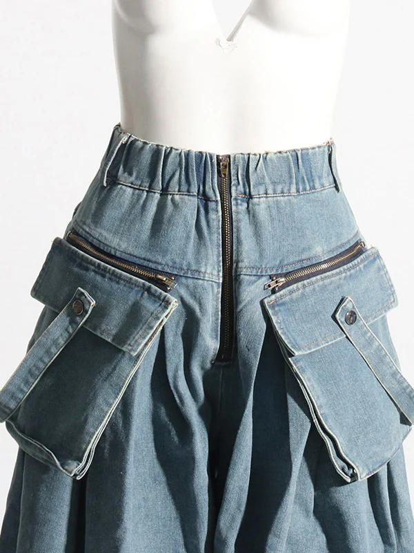 Loose Wide Leg Pleated Pockets Split-Joint Zipper Jean Pants Bottoms - Image 7