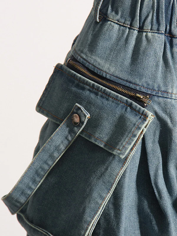 Loose Wide Leg Pleated Pockets Split-Joint Zipper Jean Pants Bottoms - Image 9