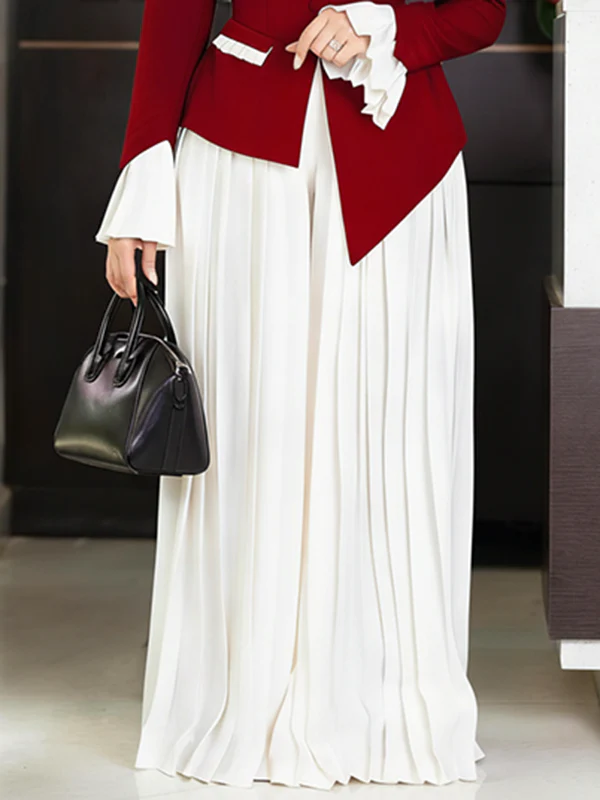 Loose Wide Leg Pleated Solid Color Culotte Pants