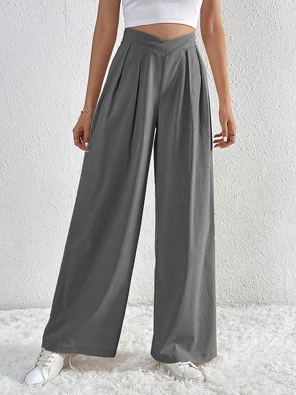 Loose Wide Leg Pleated Solid Color Pants Trousers - Image 10