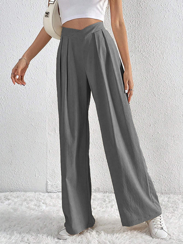 Loose Wide Leg Pleated Solid Color Pants Trousers - Image 11