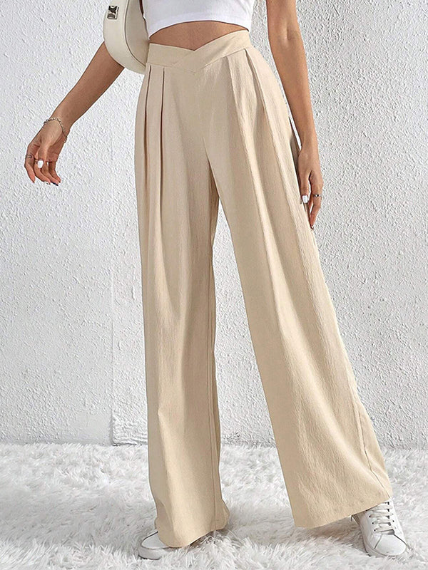Loose Wide Leg Pleated Solid Color Pants Trousers - Image 12