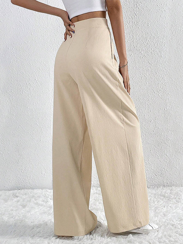 Loose Wide Leg Pleated Solid Color Pants Trousers - Image 14
