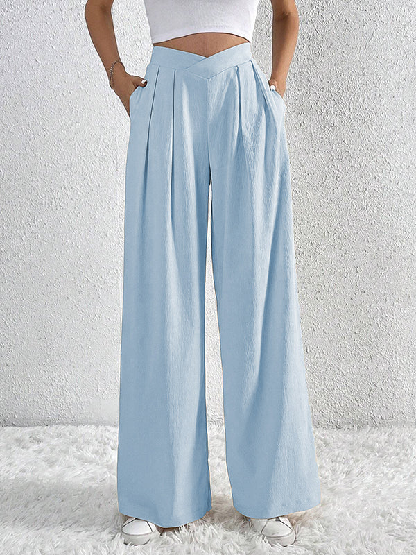 Loose Wide Leg Pleated Solid Color Pants Trousers - Image 16