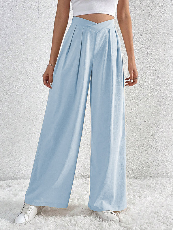 Loose Wide Leg Pleated Solid Color Pants Trousers - Image 17