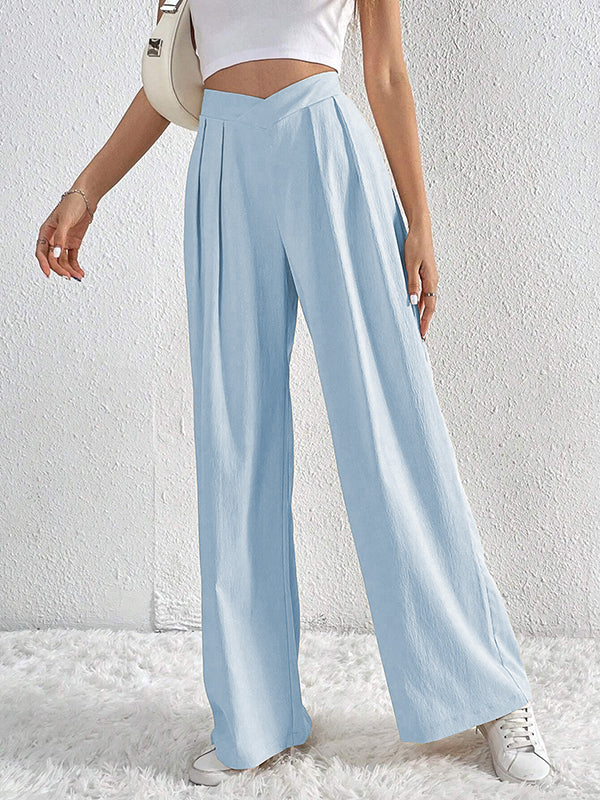 Loose Wide Leg Pleated Solid Color Pants Trousers - Image 18