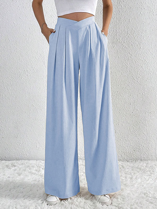 Loose Wide Leg Pleated Solid Color Pants Trousers - Image 3