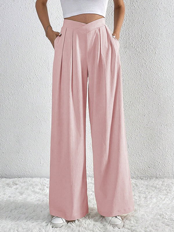 Loose Wide Leg Pleated Solid Color Pants Trousers - Image 5