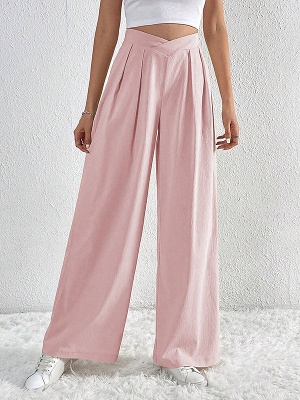 Loose Wide Leg Pleated Solid Color Pants Trousers - Image 6