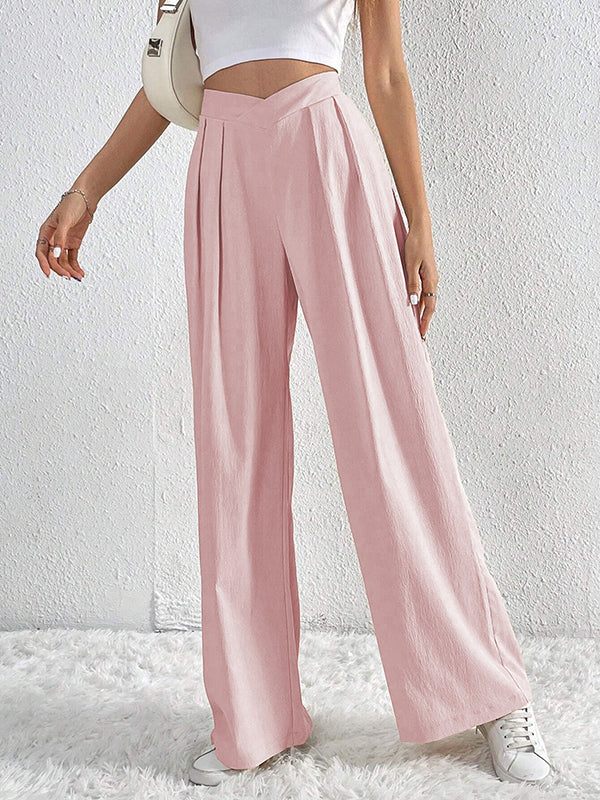 Loose Wide Leg Pleated Solid Color Pants Trousers - Image 7