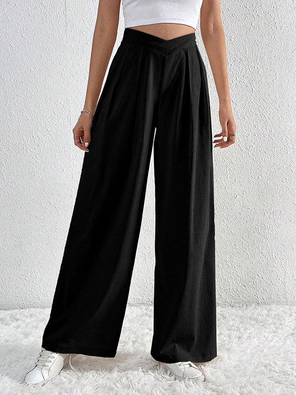 Loose Wide Leg Pleated Solid Color Pants Trousers - Image 8