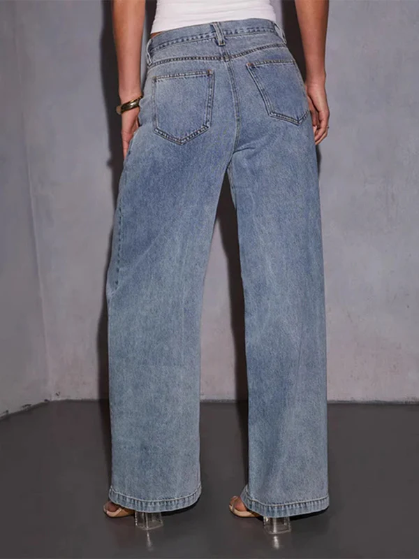 Loose Wide Leg Pleated Split-Joint Jean Pants Bottoms - Image 5