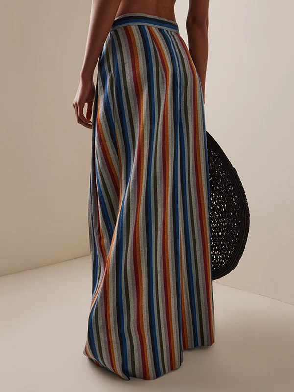 Loose Wide Leg Pleated Split-Joint Striped Pants Trousers - Image 3