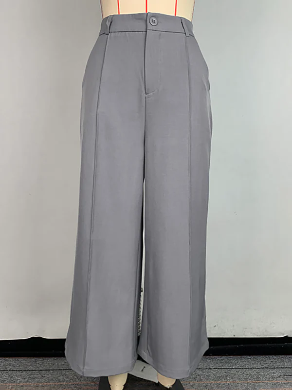 Loose Wide Leg Pockets Solid Color Ninth Pants Trousers - Image 5