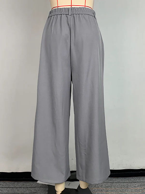 Loose Wide Leg Pockets Solid Color Ninth Pants Trousers - Image 7