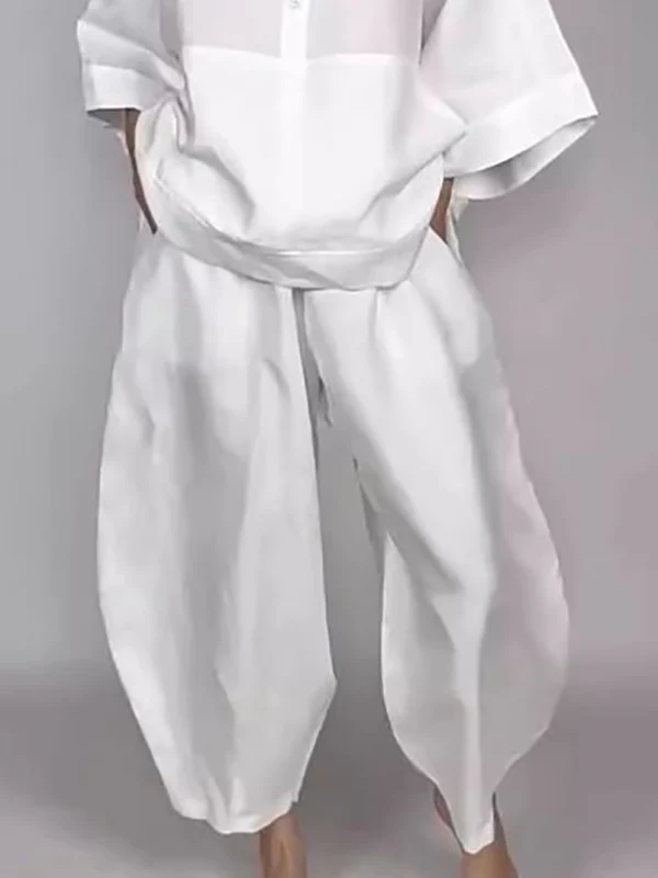 Loose Wide Leg Pockets Solid Color Pants Trousers
