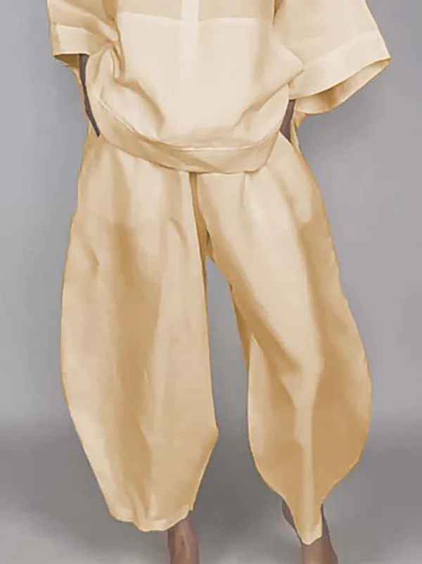 Loose Wide Leg Pockets Solid Color Pants Trousers - Image 2