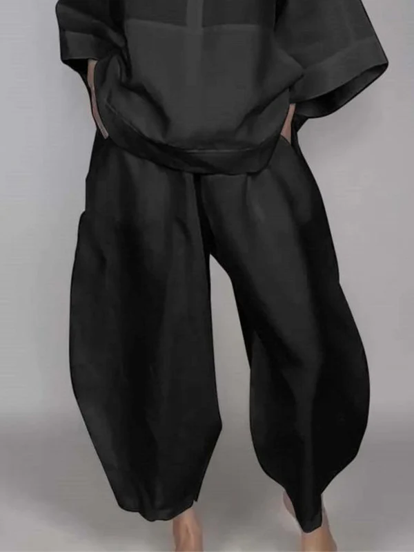 Loose Wide Leg Pockets Solid Color Pants Trousers - Image 3