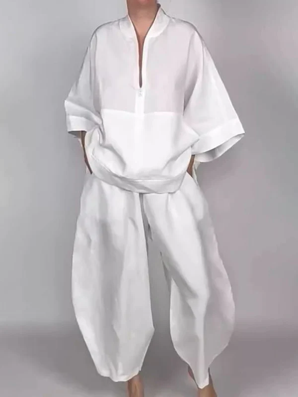 Loose Wide Leg Pockets Solid Color Pants Trousers - Image 5
