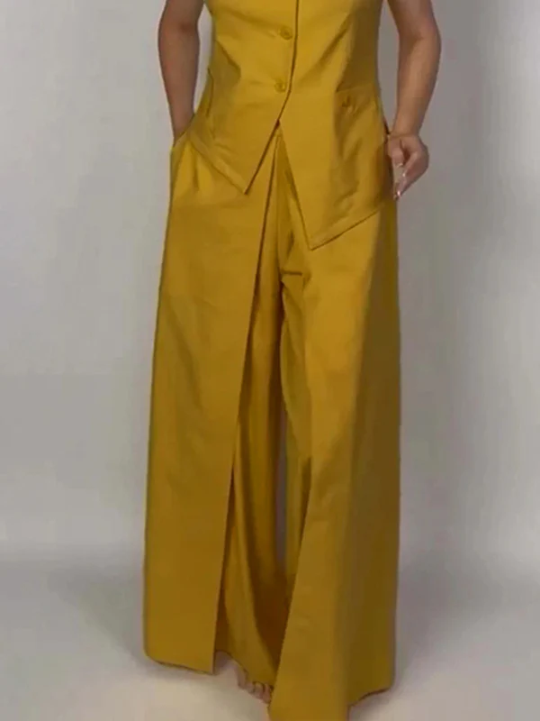 Loose Wide Leg Pockets Solid Color Pants Trousers - Image 4