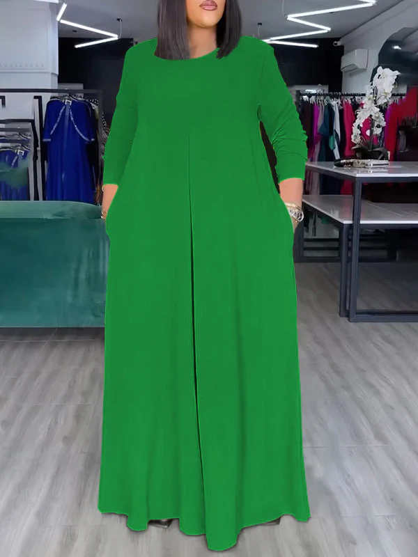 Loose Wide Leg Pockets Solid Color Round-Neck Jumpsuits - Image 12