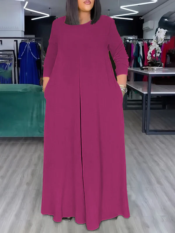 Loose Wide Leg Pockets Solid Color Round-Neck Jumpsuits - Image 14