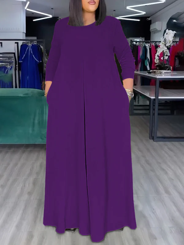 Loose Wide Leg Pockets Solid Color Round-Neck Jumpsuits - Image 15