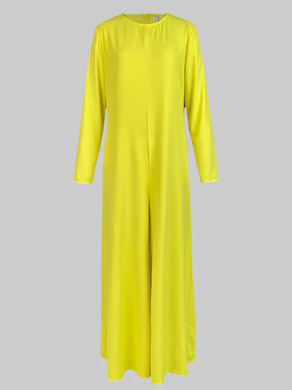 Loose Wide Leg Pockets Solid Color Round-Neck Jumpsuits - Image 6